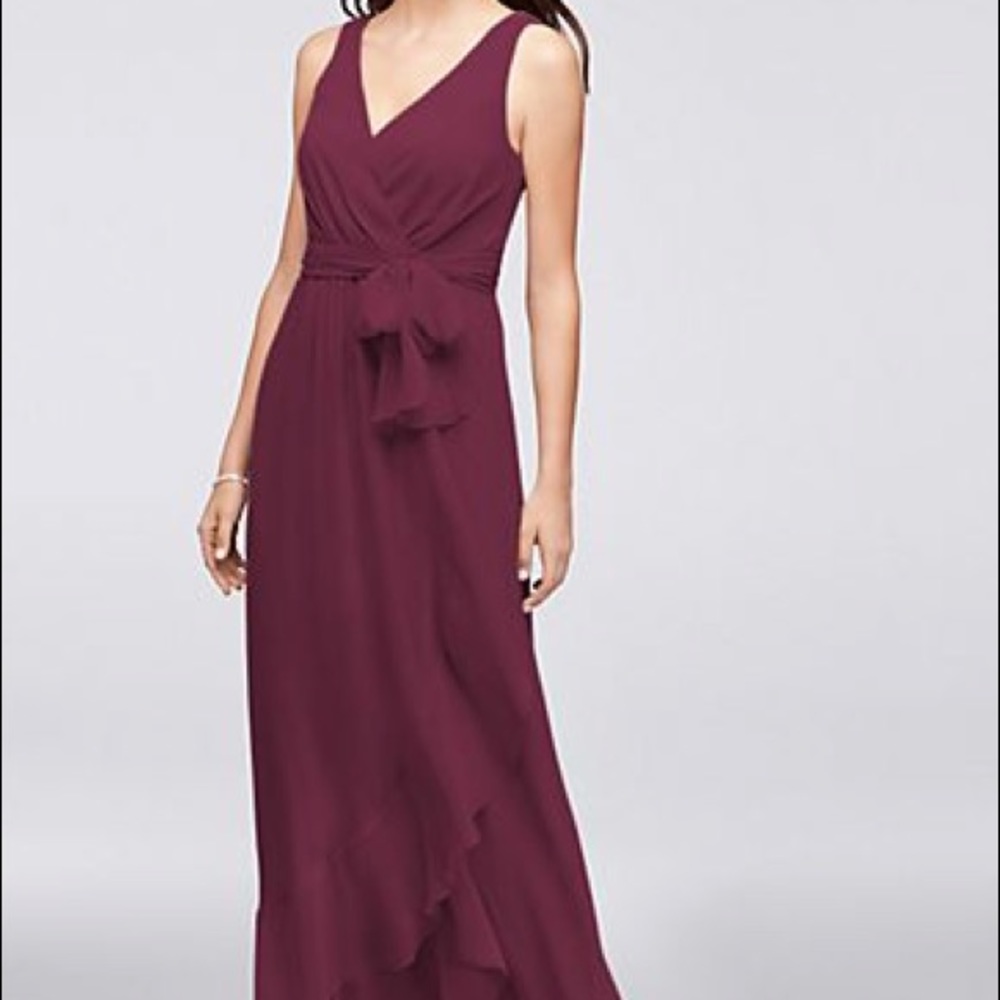 Ruffle Trim Chiffon Faux Wrap Bridesmaid Dress